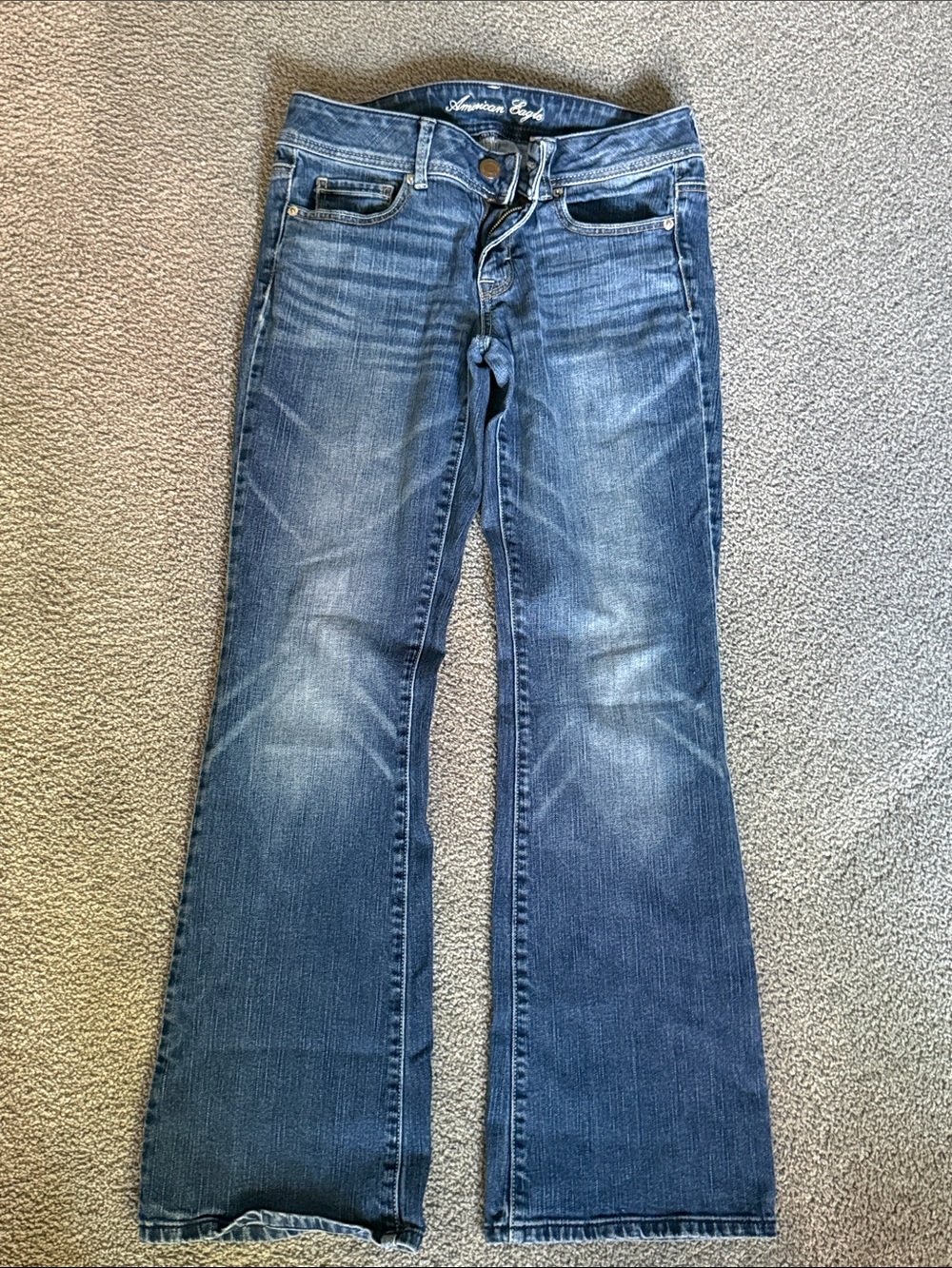 American Eagle Outfitters Lightly Distressed Blue Flare Jeans. Size 8